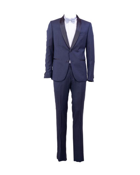 Shop CORNELIANI  Smoking: Corneliani blue tuxedo in wool.
Drop 8.
Shawl collar.
Lined.
Composition: 100% virgin wool.
Made in Slovakia.. 917T62 3198236-002